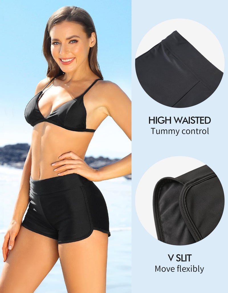 ALove شورت سباحة للسيدات ALove بحزام خصر شورتات سباحة سفلية شورتات لوح سوداء 14 - Image 4